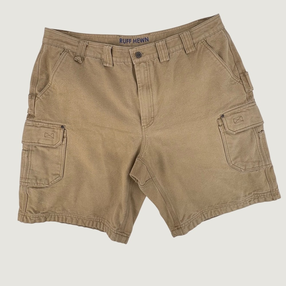Ruff Hewn Cargo Shorts Mens 42 Tan Heavy Cotton Canvas Multi Pocket Rugged